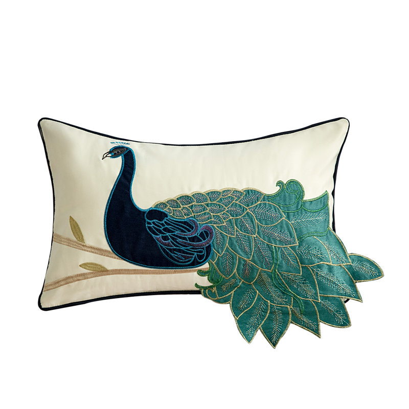  High Quality Peacock Lumbar Pillow Cover, Green