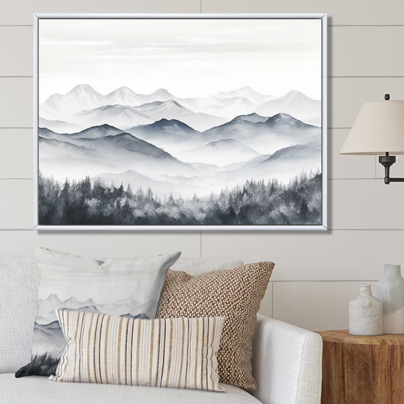 «Morning Fog Mountain Wonder», art mural montagnes, H 30 po x l 40 po x P 1,5 po, Cadre naturel flottant