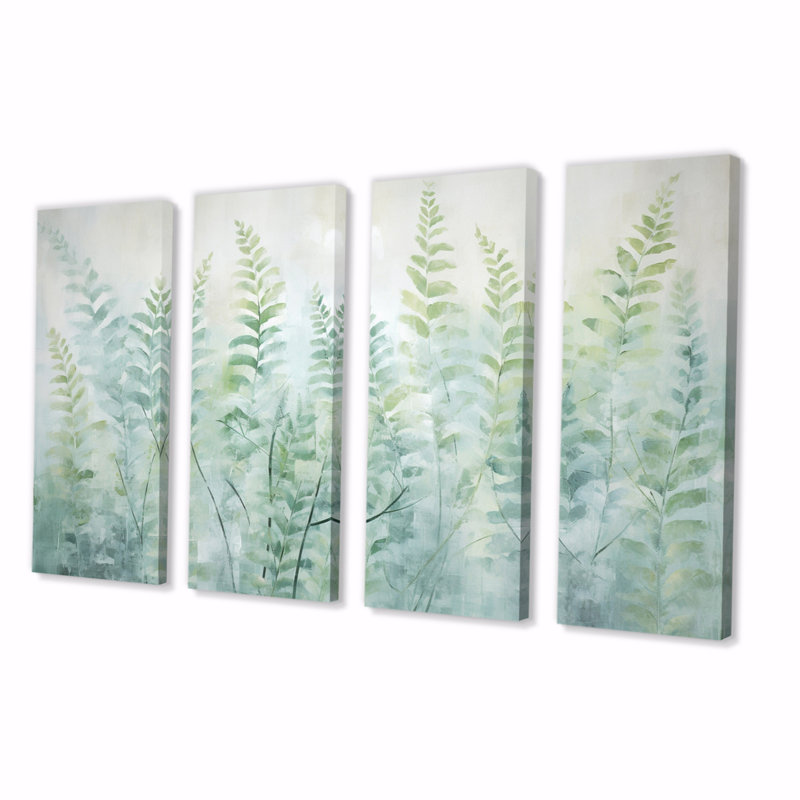 Vert et blanc, fougères sereines, reproduction d'art sur toile - 4 panneaux