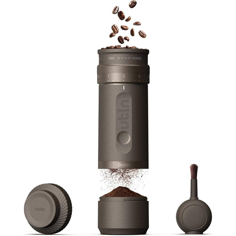 Outin Fino Portable Electric Coffee Grinder,adjustable Coffee Bean Grinder With 28 Setting, Auto-stop, One-button Burr, Brown
