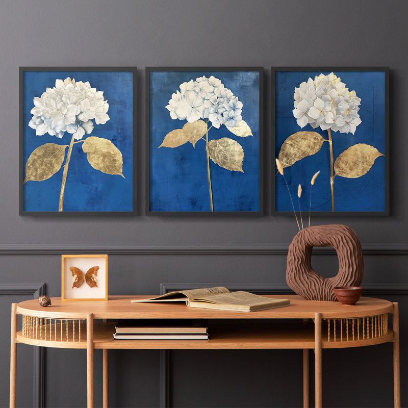 Étude florale XXIX - ensemble de 3 estampes numériques - prêt à être accroché, Cadre noir, H 28 po x l 22 po