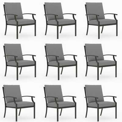 Outdoor Stackable Metal Dining Armchair With Cushions(Set Of 9)