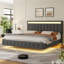 Lit flottant rembourré en polyuréthane Bocar avec capitonnage, blanc ou noir-267679812-267679815