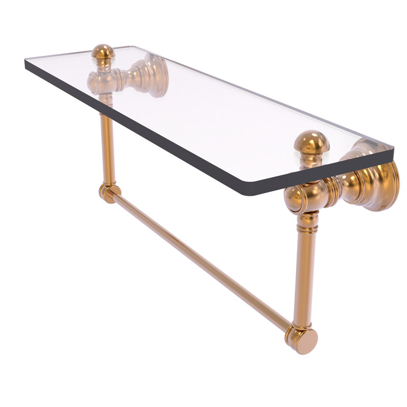 Freyja Glass Accent Shelf with Towel Bar, 5.54" H x 16" W x 7" D, Brushed Bronze