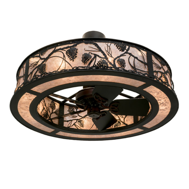 Whispering Pines Downrod Ceiling Fan, 25" H x 45" W x 45" D, Black/Silver Mica, Textured Black