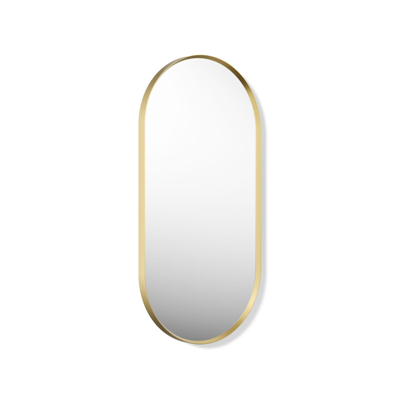Essential Capsule Wall Mirror, Bathroom/Vanity Mirror with Frame, Moderne Brushed Gold, 36" x 18"