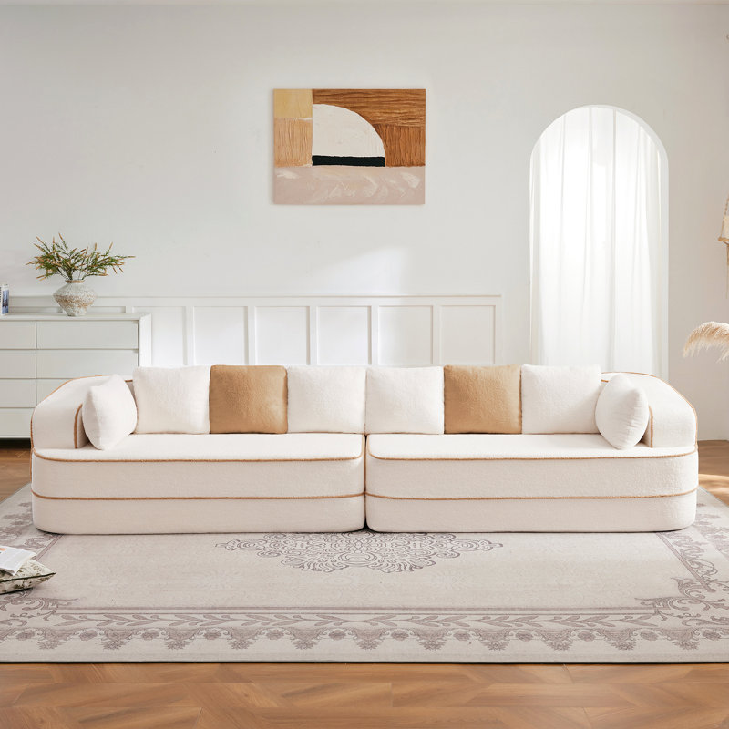 Canapé 135 po à 4 sièges en tissu pelucheux sans assemblage 135D, Blanc