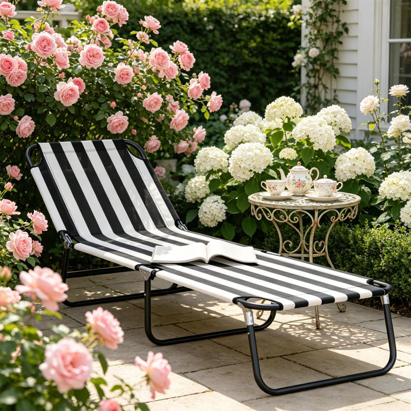 Chaise longue pliante inclinable, Black/White Striped