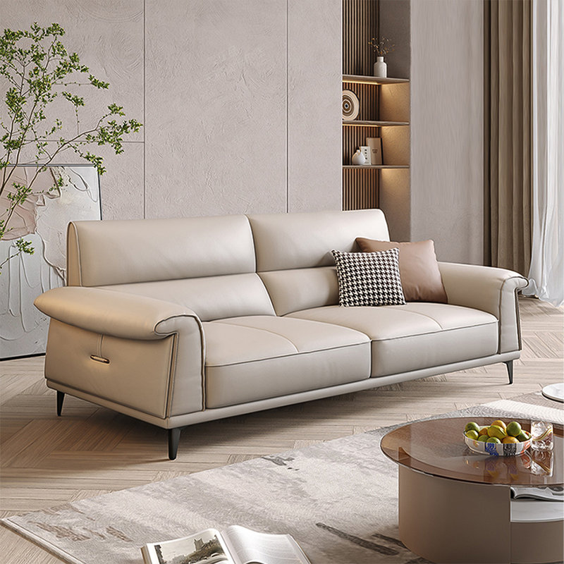 Causeuse-coussin standard en cuir véritable kaki, H 32,68 po x l 74,8 po x P 37,01 po