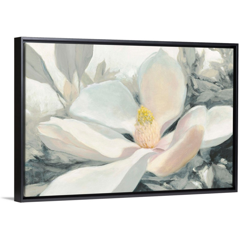 «Majestic Magnolia Green Grey Crop», art mural sur toile, Cadre noir, H 36 po x l 24 po x P 1,75 po