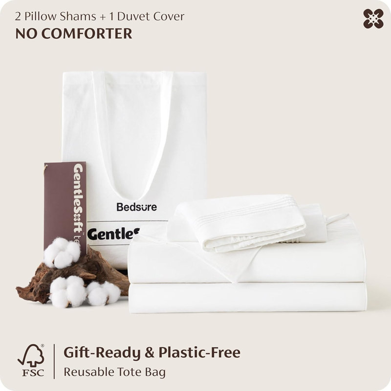 Bedsure Luxury Hotel Duvet Cover, 100% Cotton Rope Weave Bedding Set, Includes 1 Duvet Cove with Hidden Zipper & 2 Pillow Shams, Linen, Comforter Sold Separately