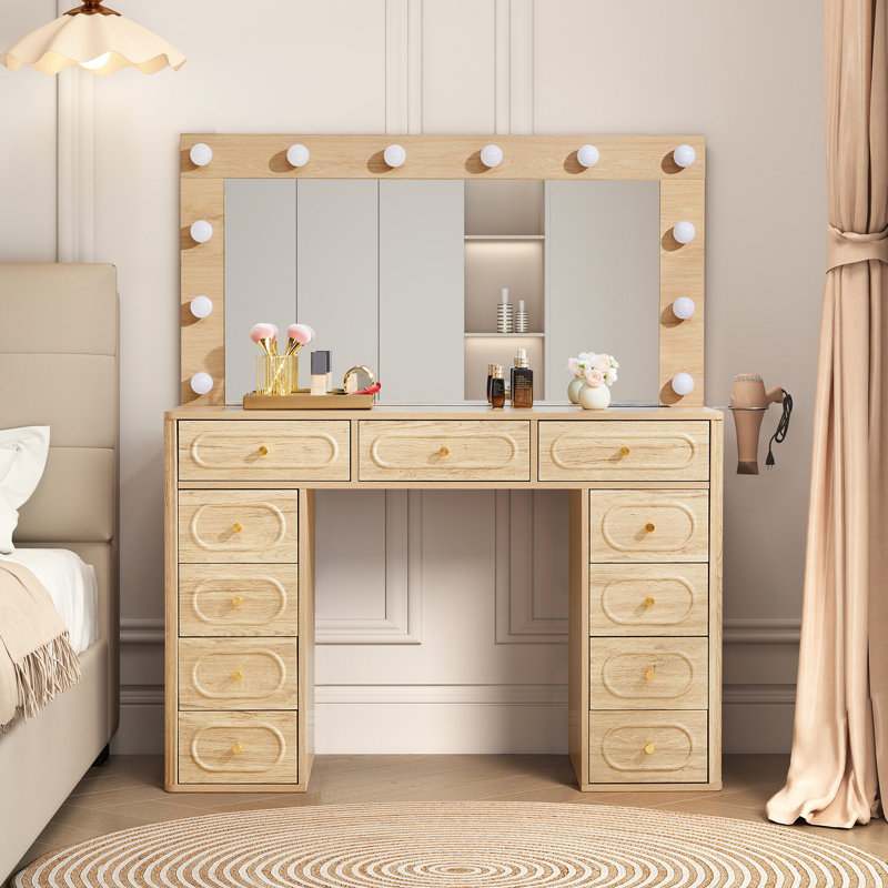 Makeup Vanity With Usb Power Outlet And 3 Modes Adjustable Brightness Light, Natural