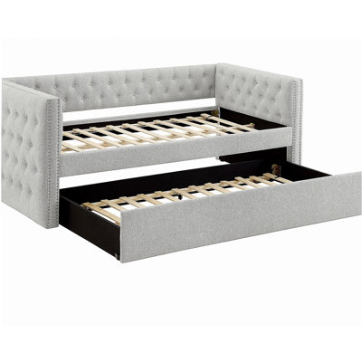 Luxurious 1pc Modern Daybed Button Tufted Nailhead Trim Bedroom Living Room Furniture Dove Gray Finish
