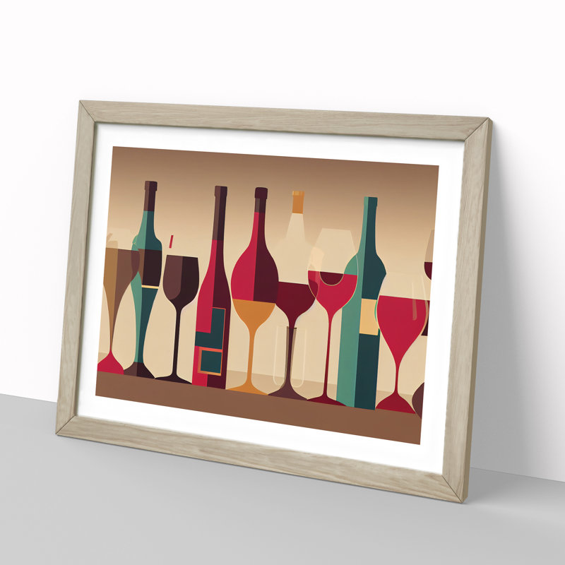 XH1022-10168X Wine Bottle Retro Art Vol.1 Abstract - Single Picture Frame Print, 46cm H x 64cm W x 2cm D, Oak