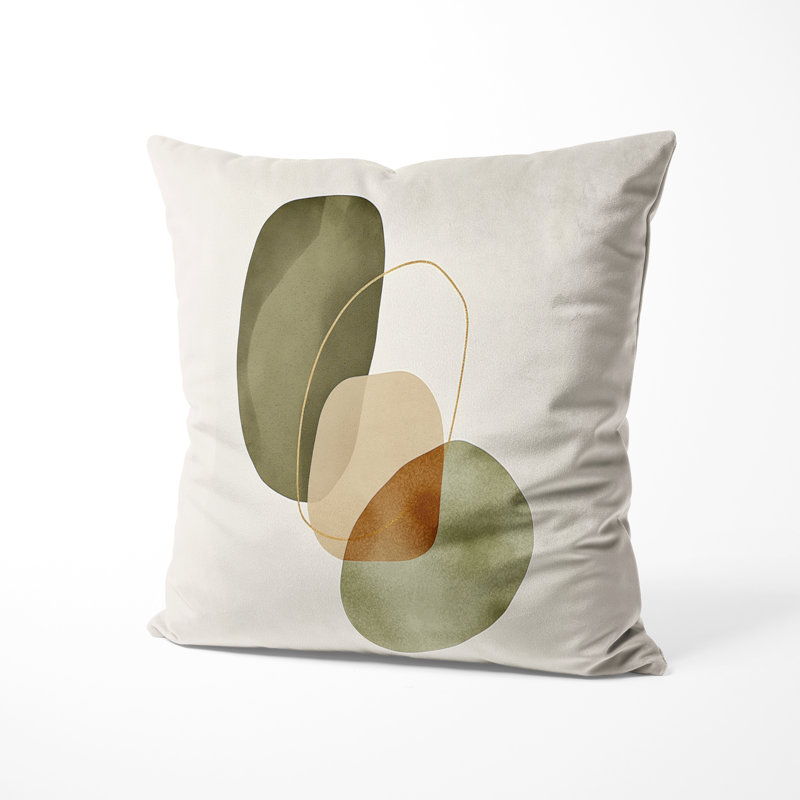 Abstract Shapes In Green And Brown Tones Accent Pillow - Midcentury Modern Printed Throw Pillow, 16"H x 16"W