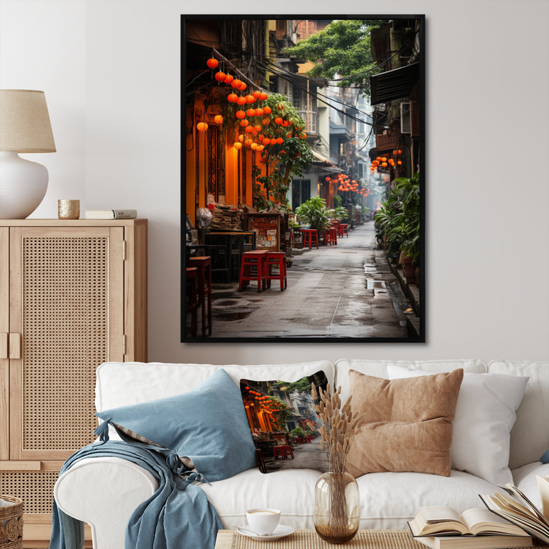 Vietnam Hanoi Old Floral Quarter II - Art mural Vietnam, H 40 po x l 30 po, Cadre flottant noir