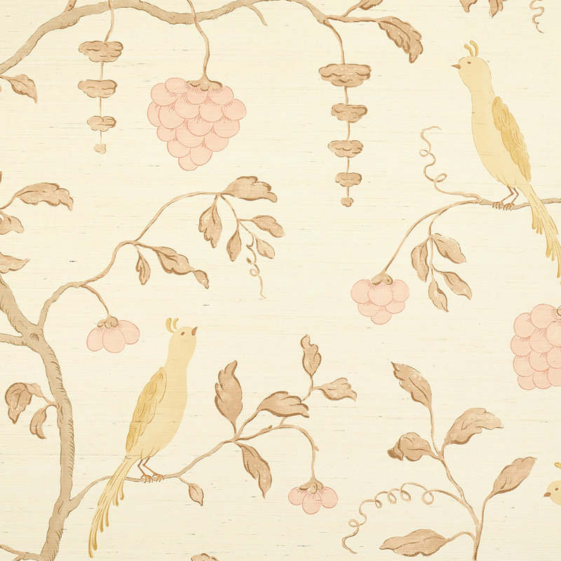 Papier peint Wisteria Sisal, Ambre / rose