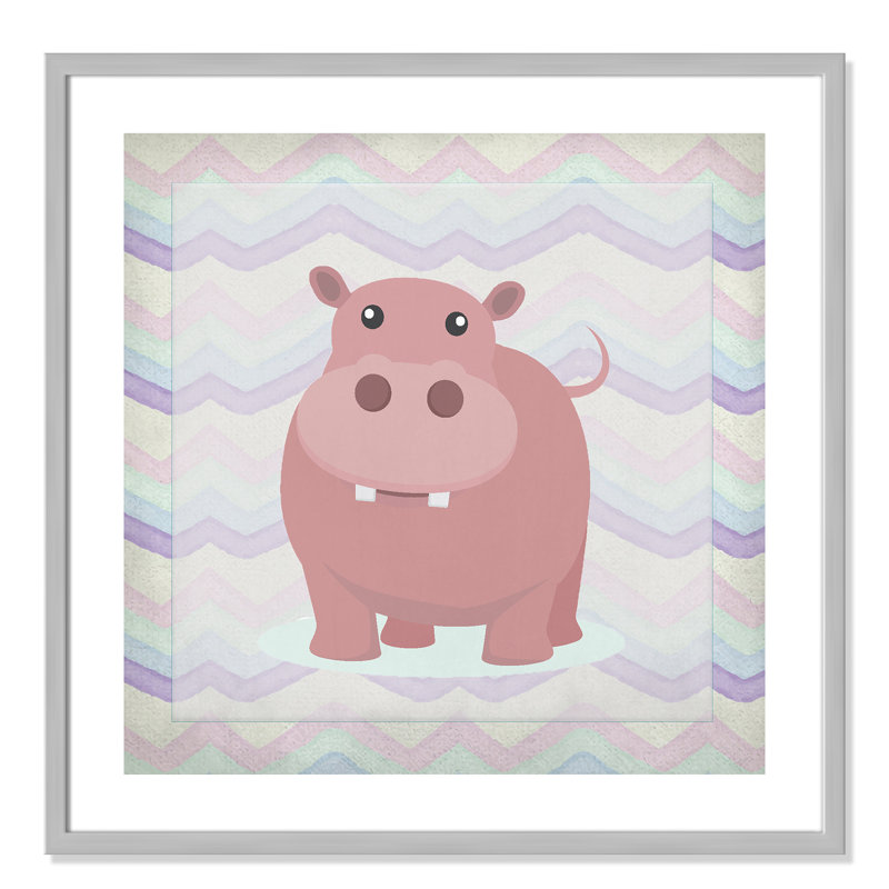 Pink Hippo Time' Wall Decal, Silver Box Framed, 16" H x 16" W x 1.18" D