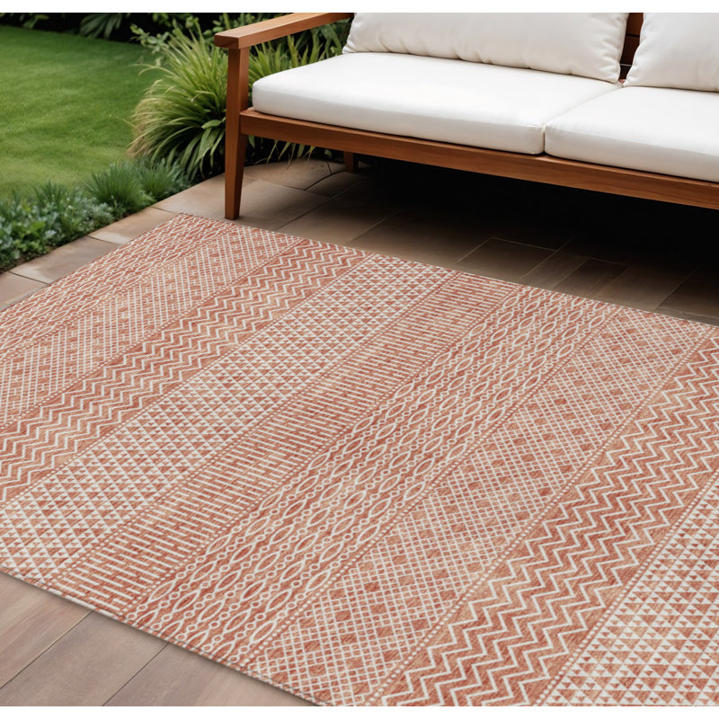 Tapis lavable pour l'extérieur 8 pi x 10 pi saumon et ivoire
