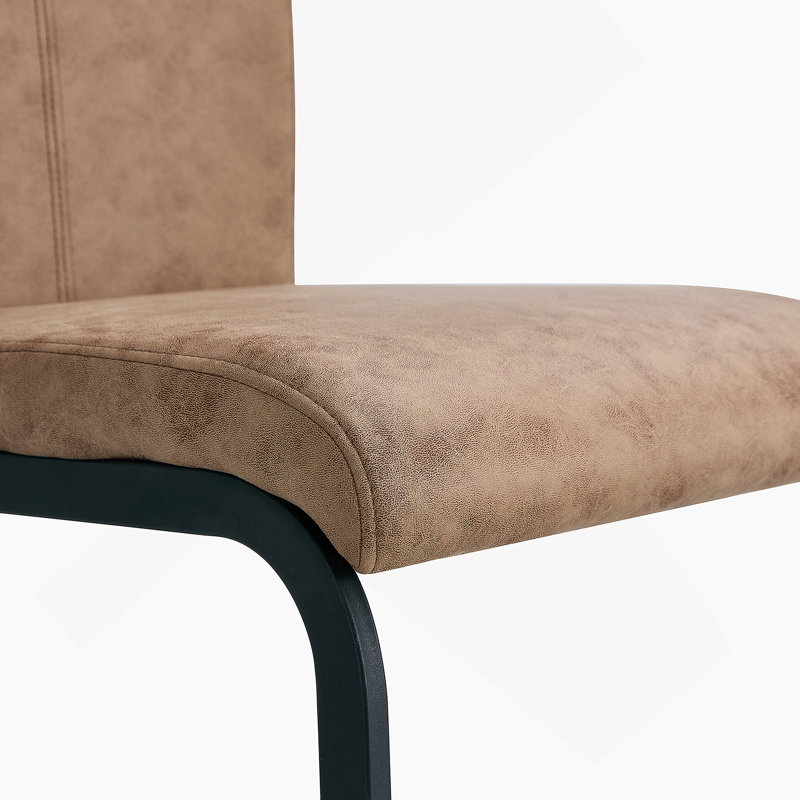 Chaises de salle à manger, chaise d'appoint rembourrée à haut dossier en tissu Leathaire, Brun, Black