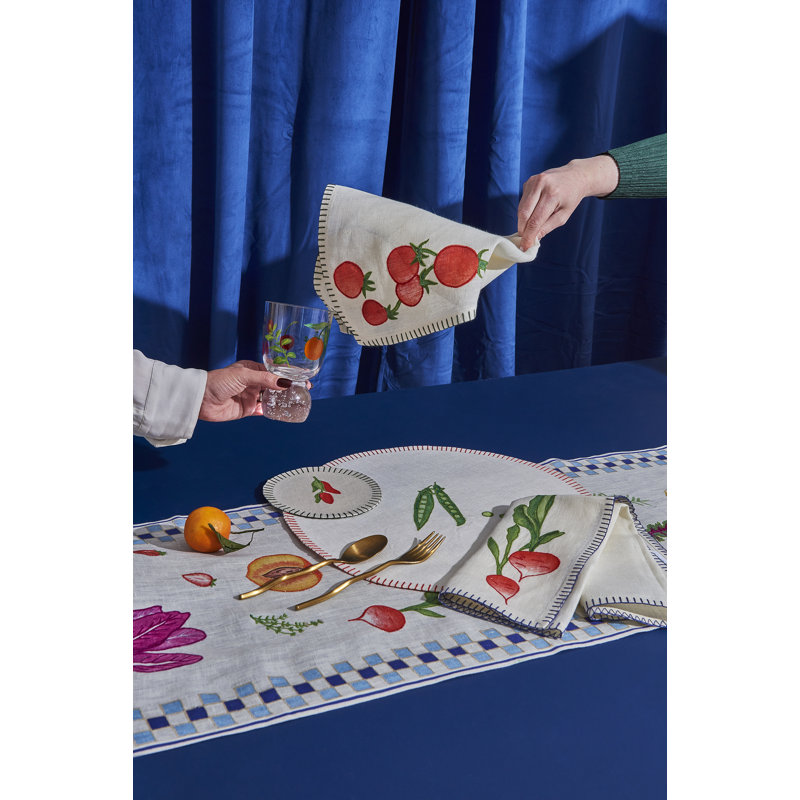 Embroidered Linen Napkins, Red/Green