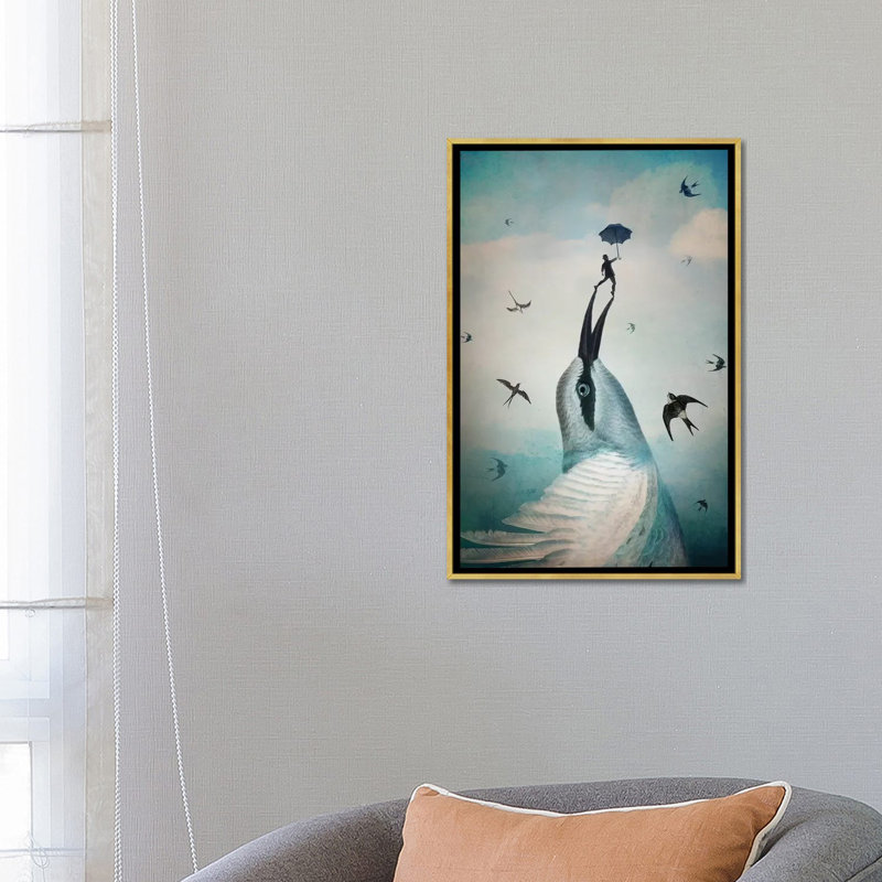 «Jump» par Catrin Welz-Stein - impression d'art graphique, H 26 po x l 18 po x 1,5 po, Pas de tapis, Toile encadrée d'or