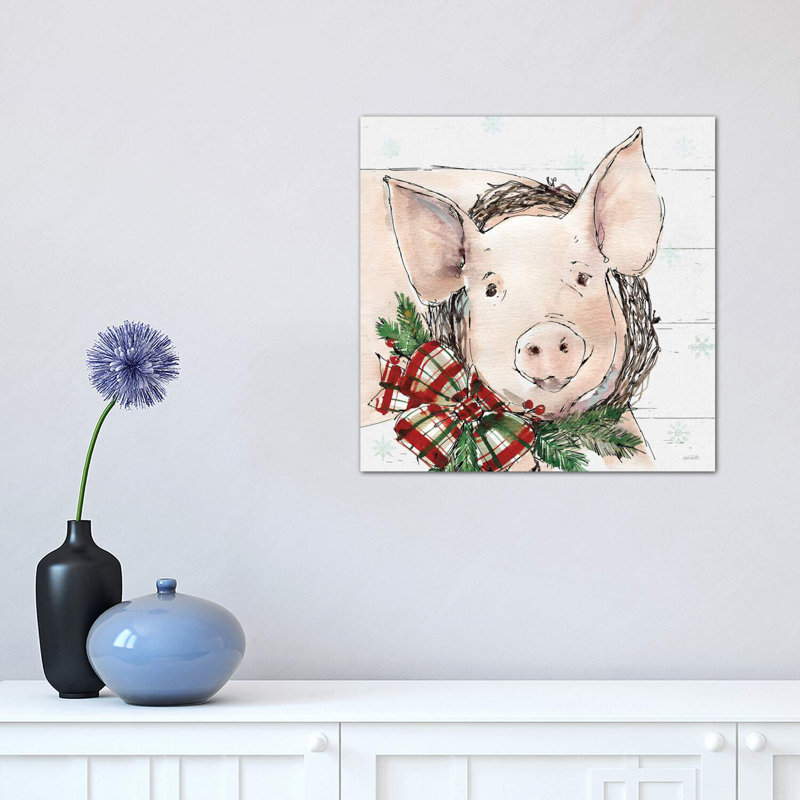 «Christmas Pig» par Anne Tavoletti - reproduction d'art, Toile tendue, H 12 po x l 12 po x P 0,75 po