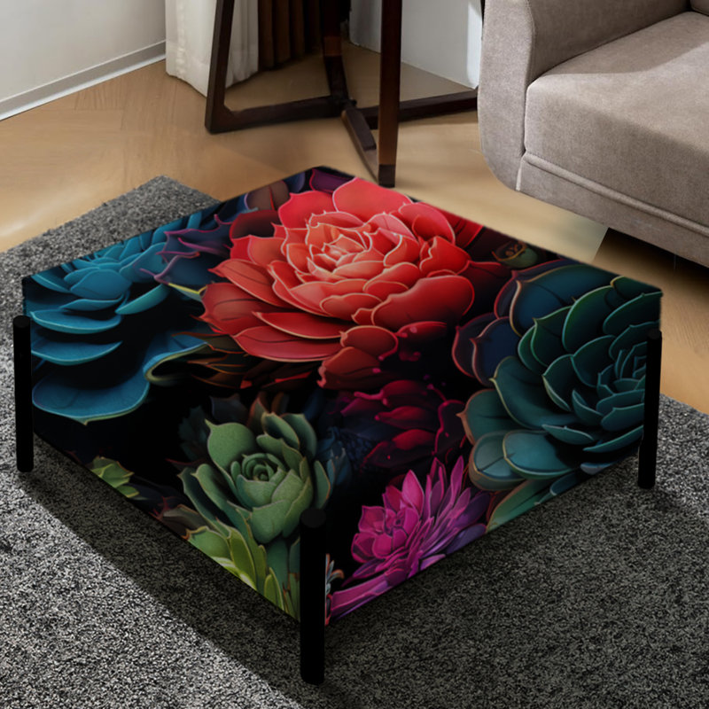 Motif botanique Neon Succulents - Grand repose-pieds carré botanique