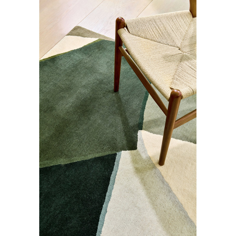 Sumi Reflect Hand Tufted Wool Abstract Area Rug in Fern/Pistachio, Rectangle 4'7" x 6'7"