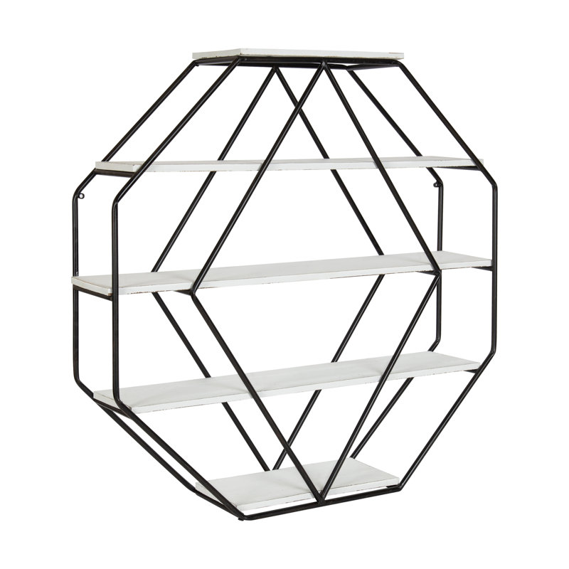 Colten 5 Shelf Octagon Wall Shelf, White/Black