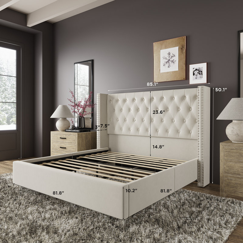 Dryden Upholstered Wingback Bed, King, Cream