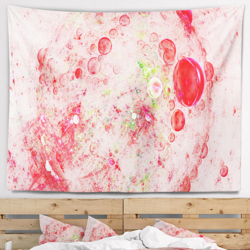 Tapisserie de planète de couleur fractale en rouge abstrait de bulles, H 32 po x l 39 po