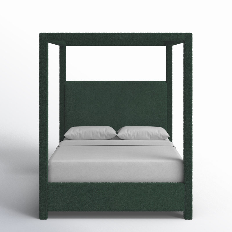 Denn Donnelly Bed, Green Boucle Fabric, Queen