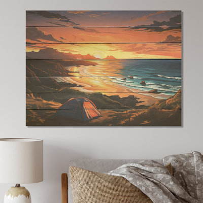 Coastal Camping Tents Retreat II - Camping Travel On Wood Print