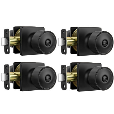 Black Interior Door Knobs, Matte Black Privacy Door Knobs, Black Square Interior DoorKnobs for Bedroom, Bathroom, Modern Design (4 Pack)