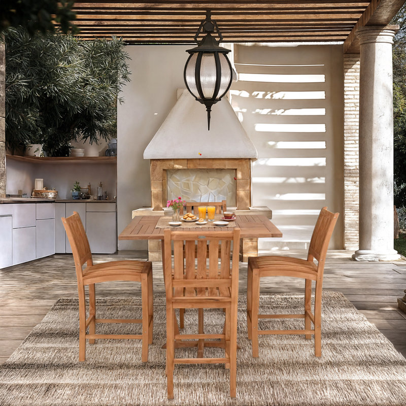 Ensemble bistro en bois de teck avec table carrée 35 "Miami et tabourets Abacho, 4