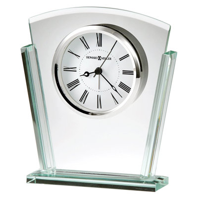 Granby Modern & Contemporary Roman Numeral Glass Quartz Movement / Crystal Tabletop Clock with Alarm in Polished Silver/White/Black