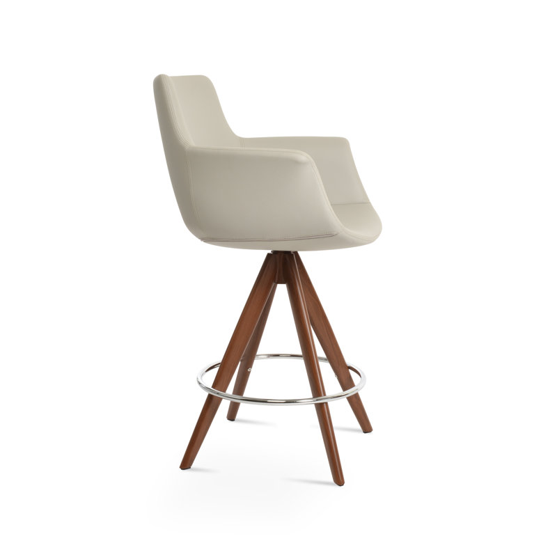 Tabouret tournant Bottega Pyramid, Gris clair, Noyer, Tabouret de bar (siège d'une hauteur de 29 po)