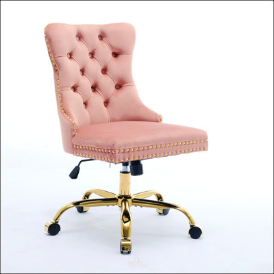 Chaise de bureau moderne rembourrée en velours capitonnée avec base en métal doré