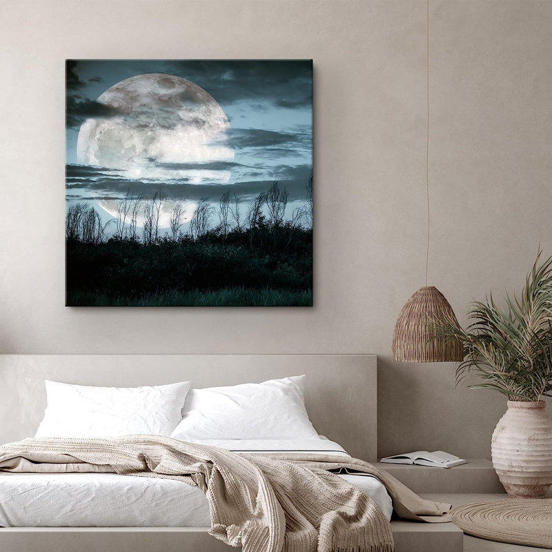 «Full Moon Blue Sky Dark Forest Plant Silhouette», reproduction sur toile tendue, H 24 po x l 24 po x P 1,5 po
