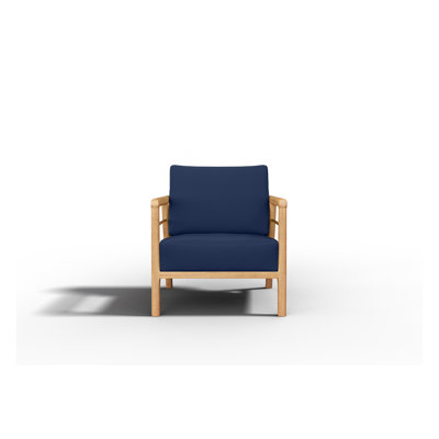 Fauteuil club d'extérieur en teck Mesak avec coussin Sunbrella