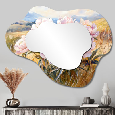 Mountain Meadow Peony I - miroir mural décoratif de pivoines, miroir de coiffeuse traditionnel, imprimé sur métal