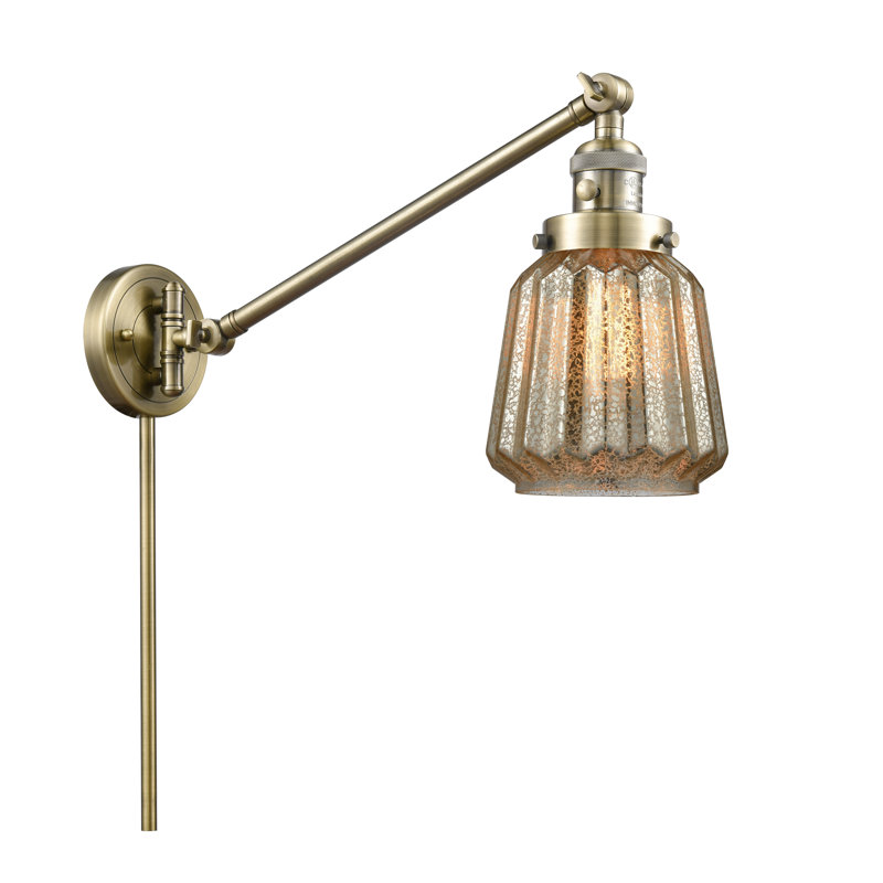 Lampe murale avec bras pivotant 1 lumière vintage Vinson, Plaqué mercure, Laiton antique, DEL