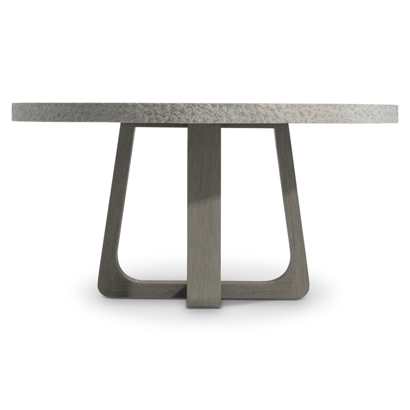 Gray Concrete and Teak Round Outdoor Dining Table