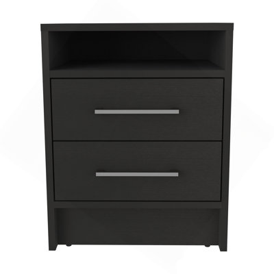 Eter Nightstand , End Table, Side Table Superior Top, Two Drawers -Black