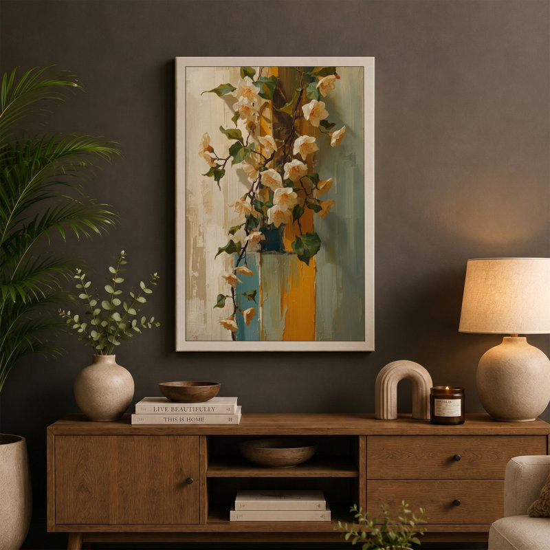 Yellow Blooms in Gold Botanical - Wrapped Canvas, 30x20 - 76.2 x 50.8 cm, Sage Border