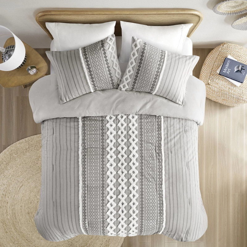Literie en coton gris - Édredon double / grand avec motif chenille, Gris