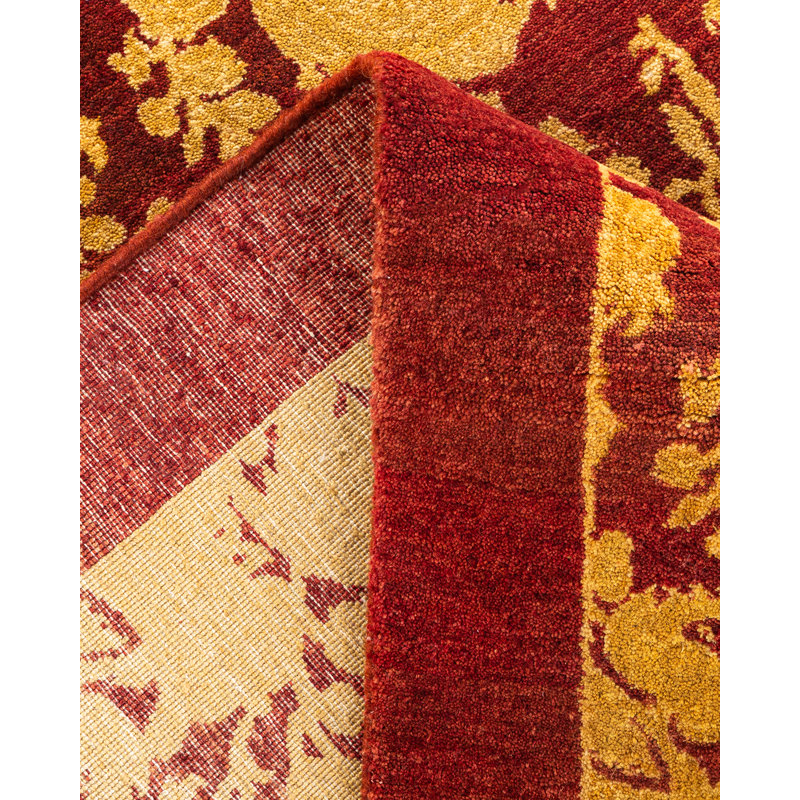 Tapis unique en laine rouge / jaune 4 pi 2 po x 6 pi 1 po Mogul