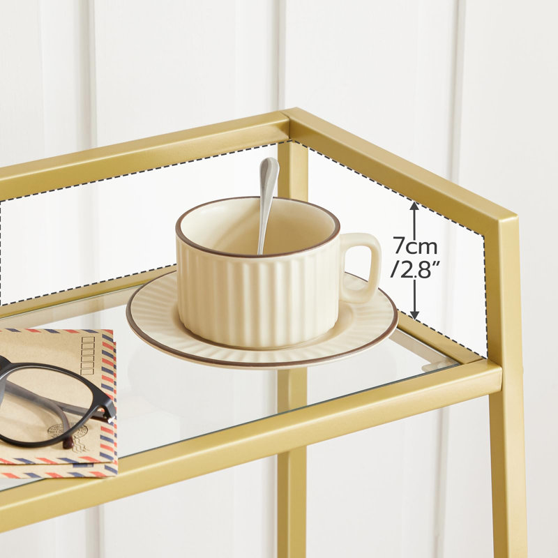 Gold Bookshelf, 3-Tier Tempered Glass Bookcase, Bathroom Storage Stand, For Bathroom, Bedroom, Living Room Modern Style, Gold