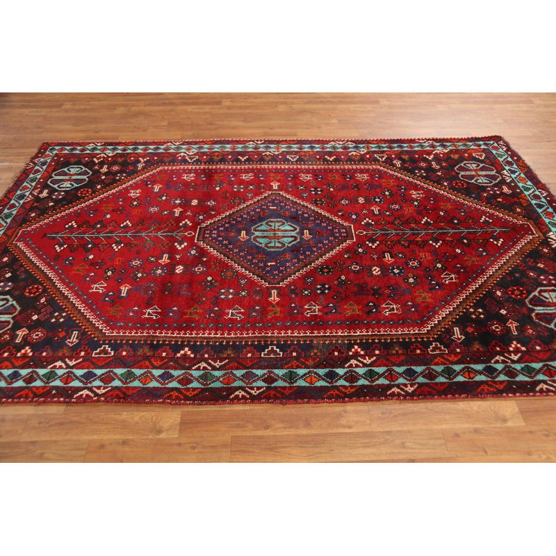 Tapis traditionnel rouge à motif géométrique 5 x 9